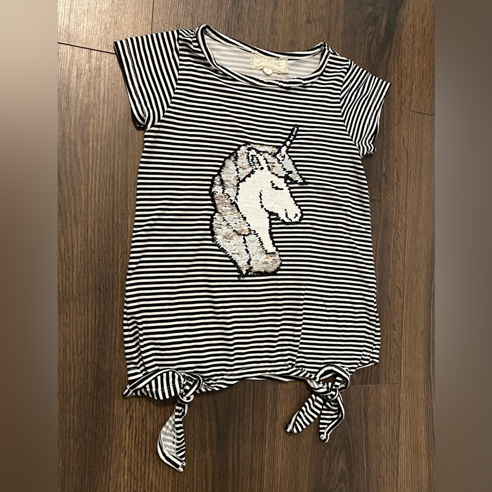 Girl’s Btween Striped Unicorn Sequins Shirt 7 - Picture 3 of 12